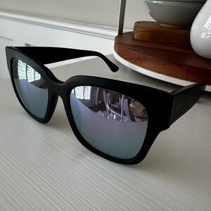 Diff Eyewear Bella II Matte Black Sunglasses with Lavender Mirrored Lenses